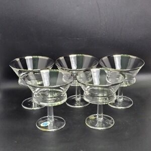 Contessa Italy MCM Platinum Trim Champagne Coupe Sherbet Glass Set of 5 Hex Stem